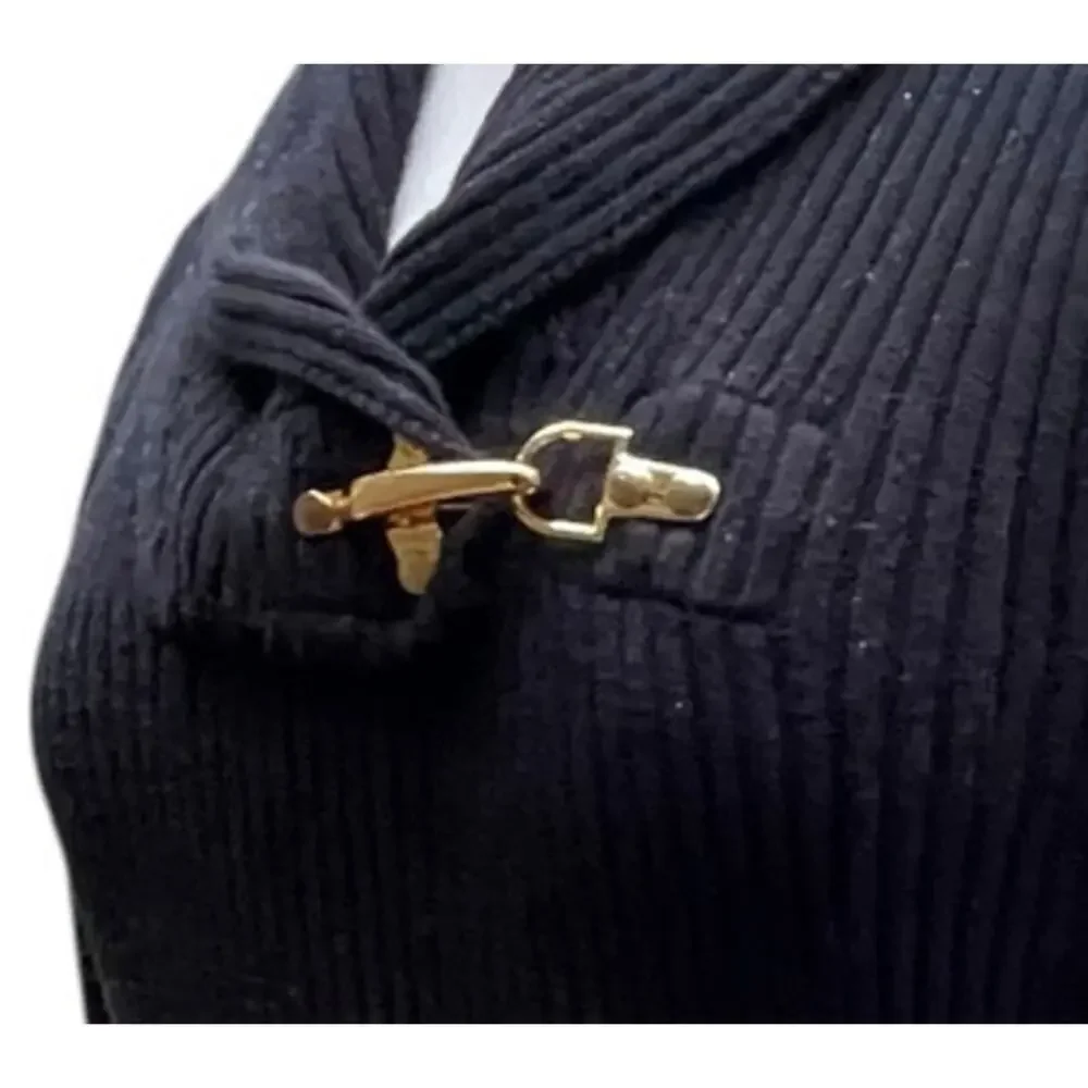 Ralph Lauren Black Label Women’s Ribbed Shawl Collar Sweater M Gold Buckle Black